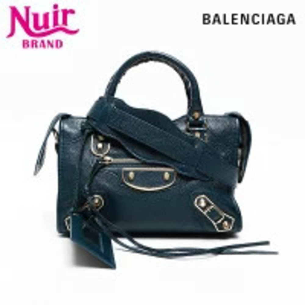 Balenciaga Leather Metallic City Shoulder Bag Green